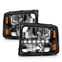 Thumbnail for ANZO 2000-2004 Ford Excursion Crystal Headlights Black w/ LED 1pc