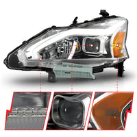 Thumbnail for ANZO 13-15 Nissan Altima (w/o Factory HID Bulbs) Projector Headlights - w/ Light Bar Chrome Housing