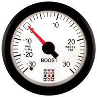 Thumbnail for Autometer Stack 52mm -30INHG to +30 PSI (Incl T-Fitting) Mechanical Boost Pressure Gauge - White