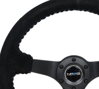 Thumbnail for NRG Reinforced Steering Wheel (350mm / 3in. Deep) Blk Suede/Silver BBall Stitch w/5mm Mt. Blk Spokes