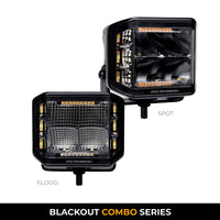Thumbnail for Go Rhino Xplor Blackout Combo Series Cube Sideline LED Spot Lights w/ Amber 4x3 - Blk (Pair)