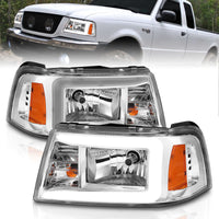 Thumbnail for ANZO 2001-2011 Ford Ranger Crystal Headlights w/ Light Bar Chrome Housing