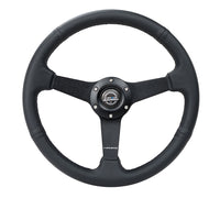 Thumbnail for NRG Sport Steering Wheel (350mm / 1.5in Deep) Black Leather Black Stitch w/Matte Black Solid Spokes