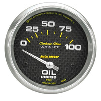 Thumbnail for Autometer Carbon Fiber 66.7mm Short Sweep Electronic 0-100 PSI Oil Pressure Gauge