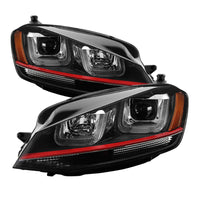 Thumbnail for Spyder Volkswagen Golf VII 14-16 Projector Headlights DRL LED Red Stripe Blk PRO-YD-VG15-RED-DRL-BK