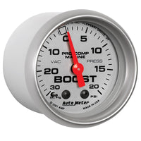 Thumbnail for Autometer Marine Silver Ultra-Lite 2-1/16in 0-30 HG / 0-20 PSI Vacuum / Boost Gauge