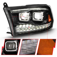 Thumbnail for ANZO 2009-2018 Dodge Ram 1500 Led Projector Plank Style Switchback H.L Halo Black Amber (OE Style)