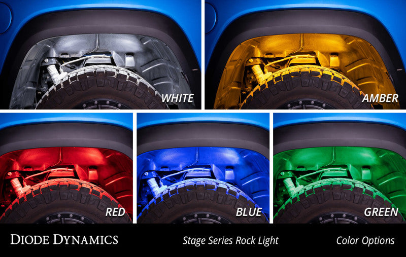 Diode Dynamics Stage Series Single Color LED Rock Light - Green M8 (2-pack)