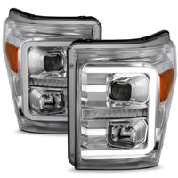 Thumbnail for ANZO 11-16 Ford F-250/F-350/F-450 Projector Headlights w/ Plank Style Switchback Chrome w/Amber