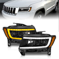 Thumbnail for ANZO 11-13 Jeep Grand Cherokee (Factory Halogen Only) Projector Headlights w/Light Bar Swtchbk Black