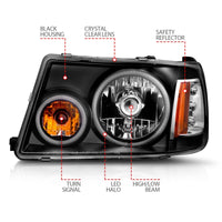 Thumbnail for ANZO 2001-2011 Ford Ranger Projector Headlights w/ Halo Black (CCFL) 1 pc