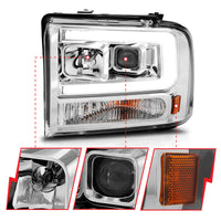 Thumbnail for ANZO 99-04 Ford F250/F350/F450/Excursion (excl 99) Projector Headlights - w/Light Bar Chrome Housing