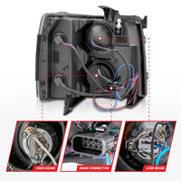 Thumbnail for ANZO 2007-2013 Chevrolet Silverado 1500/2500 Projector Headlights w/ U-Bar Switchback Black w/ Amber