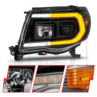 Thumbnail for ANZO 05-11 Toyota Tacoma Projector Headlights w/Light Bar Switchback Black Housing
