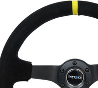 Thumbnail for NRG Reinforced Steering Wheel (350mm / 3in. Deep) Blk Suede/X-Stitch w/5mm Blk Spoke & Yellow CM