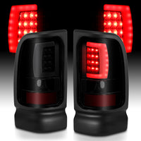 Thumbnail for ANZO 1994-2001 Dodge Ram 1500 LED Taillights Plank Style Black w/Smoke Lens