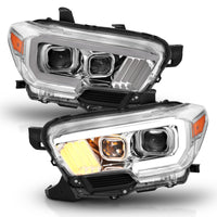 Thumbnail for ANZO 2016-2017 Toyota Tacoma Projector Headlights w/ Plank Style Design Chrome/Amber w/ DRL