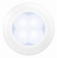 Thumbnail for Hella 0500 Series Slim Line White 12V DC Round Soft LED Courtesy Light w/ White Plastic Rim