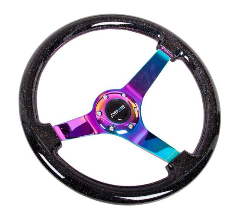 NRG Reinforced Steering Wheel (350mm / 3in Deep) Minty Fresh Wood Grain w/Black 3-Spoke Center