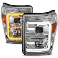 Thumbnail for ANZO 11-16 Ford F-250/F-350/F-450 Projector Headlights w/ Plank Style Switchback Chrome w/Amber
