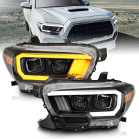 Thumbnail for ANZO 2016-2017 Toyota Tacoma Projector Headlights w/ Plank Style Switchback Black w/ Amber