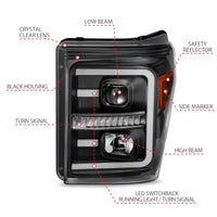 Thumbnail for ANZO 2011-2016 Ford F250 Projector Headlights w/ Plank Style Switchback Black w/ Amber
