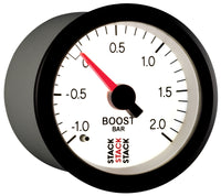 Thumbnail for Autometer Stack 52mm -1 to +2 Bar T-Fitting 0.187in Barb (M) Mechanical Boost Pressure Gauge - White
