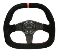 Thumbnail for NRG Carbon Fiber Steering Wheel (320mm) Flat Btm. Blk Suede/Red Stitch w/CF Spokes & Red Center Mark