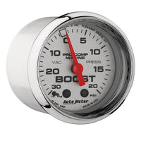 Thumbnail for Autometer Marine Chrome Ultra-Lite 2-1/16in 0-30 HG / 0-20 PSI Vacuum / Boost Gauge