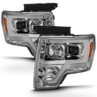 Thumbnail for ANZO 2009-2014 Ford F-150 Projector Headlight Plank Style Chrome Amber