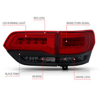 Thumbnail for ANZO 2014-2016 Jeep Grand Cherokee LED Taillights Red/Smoke