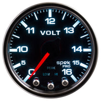 Thumbnail for Autometer Spek-Pro Gauge Voltmeter 2 1/16in 16V Stepper Motor W/Peak & Warn Blk/Smoke/Blk