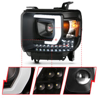 Thumbnail for ANZO 2014-2015 Gmc Sierra 1500HD Projector Plank Style Headlight Black W/ Drl
