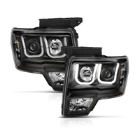 Thumbnail for ANZO 2009-2014 Ford F-150 Projector Headlights w/ U-Bar Switchback Black w/ Amber