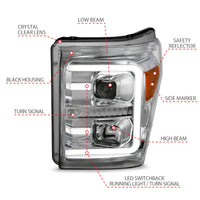 Thumbnail for ANZO 11-16 Ford F-250/F-350/F-450 Projector Headlights w/ Plank Style Switchback Chrome w/Amber