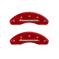 Thumbnail for MGP 4 Caliper Covers Engraved Front & Rear Impala Red finish silver ch