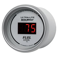Thumbnail for Autometer Ultra-Lite Digital 2-1/16in 0-280 OHM Silver Dial w/ Red LED Programmable Fuel Level Gage