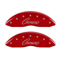 Thumbnail for MGP 4 Caliper Covers Engraved Front & Rear Cursive/Camaro Red finish silver ch