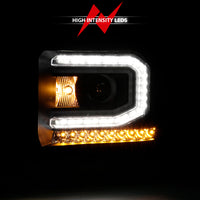 Thumbnail for ANZO 2016-2019 Gmc Sierra 1500 Projector Headlight Plank Style Black w/ Sequential Amber Signal