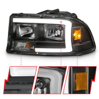 Thumbnail for ANZO 97-04 Dodge Dakota/Durango Crystal headlight Set w/ Light Bar Black Housing