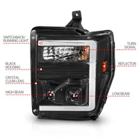 Thumbnail for ANZO 08-10 Ford F-250 - F-550 Super Duty Projector Headlights w/ Light Bar Switchback Black Housing