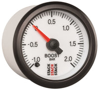 Thumbnail for Autometer Stack 52mm -1 to +2 Bar (Incl T-Fitting) Pro Stepper Motor Boost Pressure Gauge - White