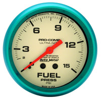 Thumbnail for AutoMeter Gauge Fuel Press 2-5/8in. 15PSI Mech. Glow In The Dark Ultra-Nite