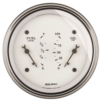 Thumbnail for AutoMeter Gauge Dual Fuel & Oilp 3-3/8in. 240 Ohm(e) to 33 Ohm(f) & 100PSI Elec Old Tyme Wht