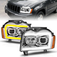 Thumbnail for ANZO 05-07 Jeep Grand Cherokee Projector Headlights - w/ Light Bar Switchback Chrome Housing