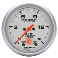 Thumbnail for Autometer Ultra-Lite 66.7mm Full Sweep Elec 0-15 PSI Fuel Pressure w/ Peak Memory & Warning Gauge