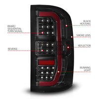 Thumbnail for ANZO 14-18 GMC Sierra 1500 Full LED Taillights Black Housing Smoke Lens (w/C Light Bars)