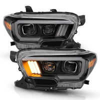 Thumbnail for ANZO 2016-2017 Toyota Tacoma Projector Headlights w/ Plank Style Design Black/Amber w/ DRL