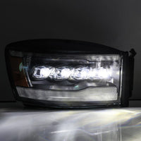 Thumbnail for AlphaRex 06-08 Dodge Ram 1500HD NOVA LED ProjHeadlights Plank Style Blk w/Seq Signal/DRL/Amber LED