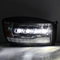 Thumbnail for AlphaRex 06-08 Ram 1500HD NOVA LED Proj Headlights Plnk Style Alpha Blk w/Seq Signal/DRL/Amber LED